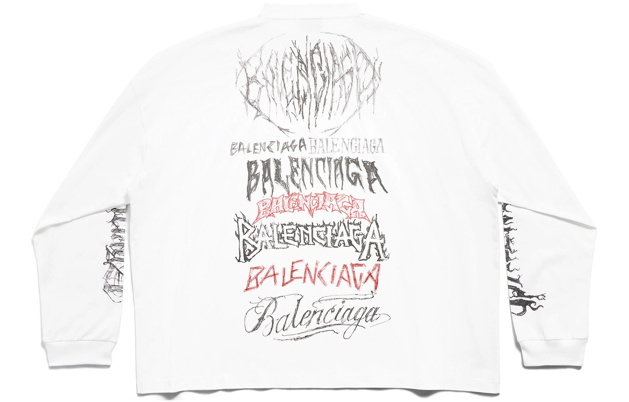 商品[国内直发] Balenciaga|巴黎世家 SS24 x New Year系列 字母印花圆领套头长袖T恤 宽松版型 男女同款 白色,价格¥7760,第3张图片详细描述