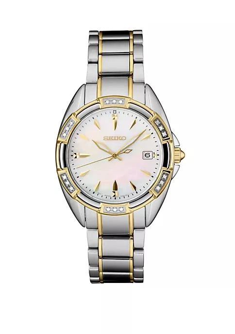 商品Seiko|Womens Silver Tone Diamond Bezel Watch With Mother Of Pearl Dial,价格¥3282,第1张图片