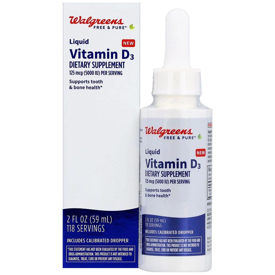 商品Walgreens Free & Pure|Liquid Vitamin D3 125 mcg (5000 IU),价格¥74,第3张图片详细描述