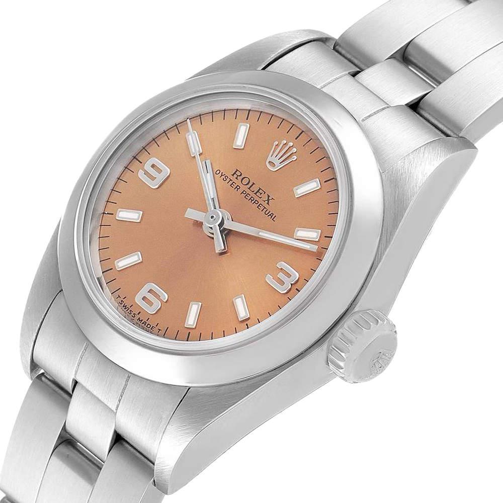 Rolex Salmon Stainless Steel Oyster Perpetual 67180 Women's Wristwatch 26 MM商品第2张图片规格展示