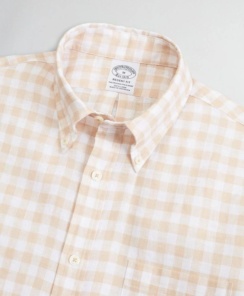 商品Brooks Brothers|Regent Regular-Fit Sport Shirt, Irish Linen Short-Sleeve Gingham,价格¥410,第2张图片详细描述