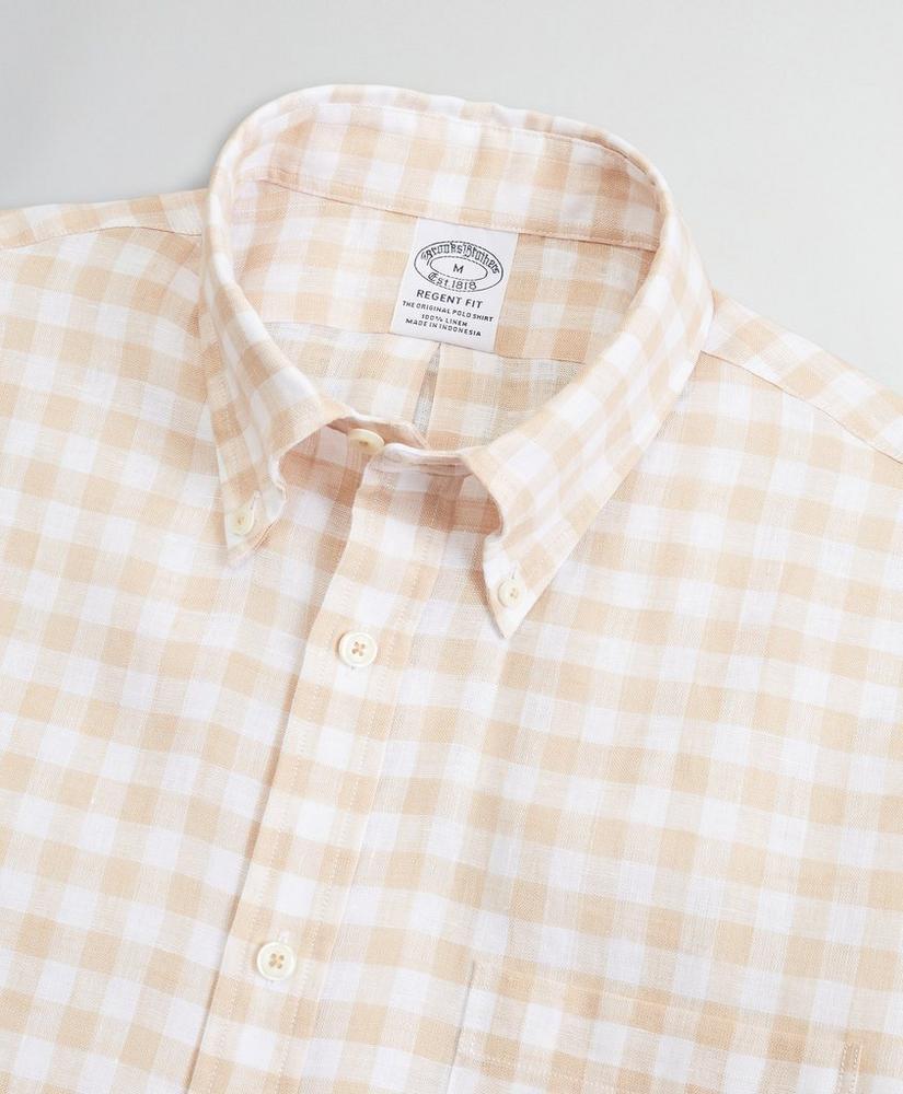商品Brooks Brothers|Regent Regular-Fit Sport Shirt, Irish Linen Short-Sleeve Gingham,价格¥373,第4张图片详细描述