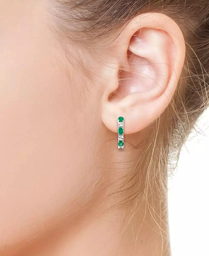 商品Effy|EFFY® Emerald (3/4 ct. t.w.) & White Sapphire (3/4 ct. t.w.) Small Hoop Earrings in 14k White Gold, 0.75" (Also available in Sapphire),价格¥20240,第5张图片详细描述