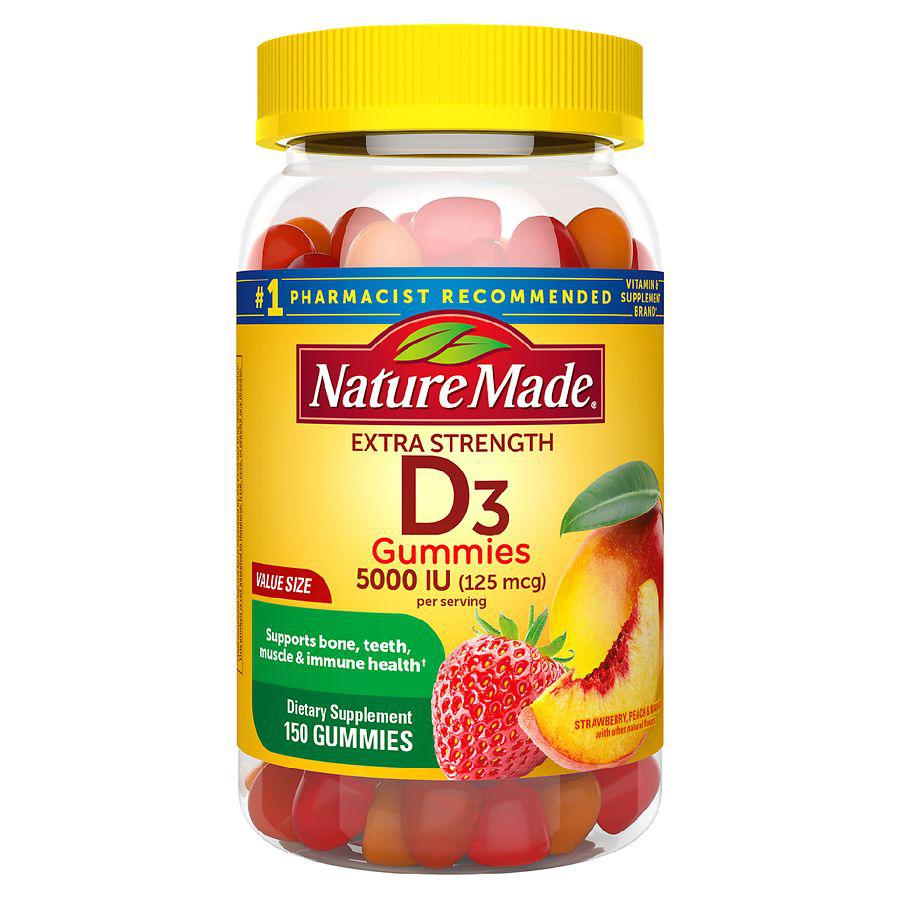 Extra Strength Vitamin D3 5000 IU (125 mcg) per serving Gummies Strawberry, Peach, Mango商品第1张图片规格展示