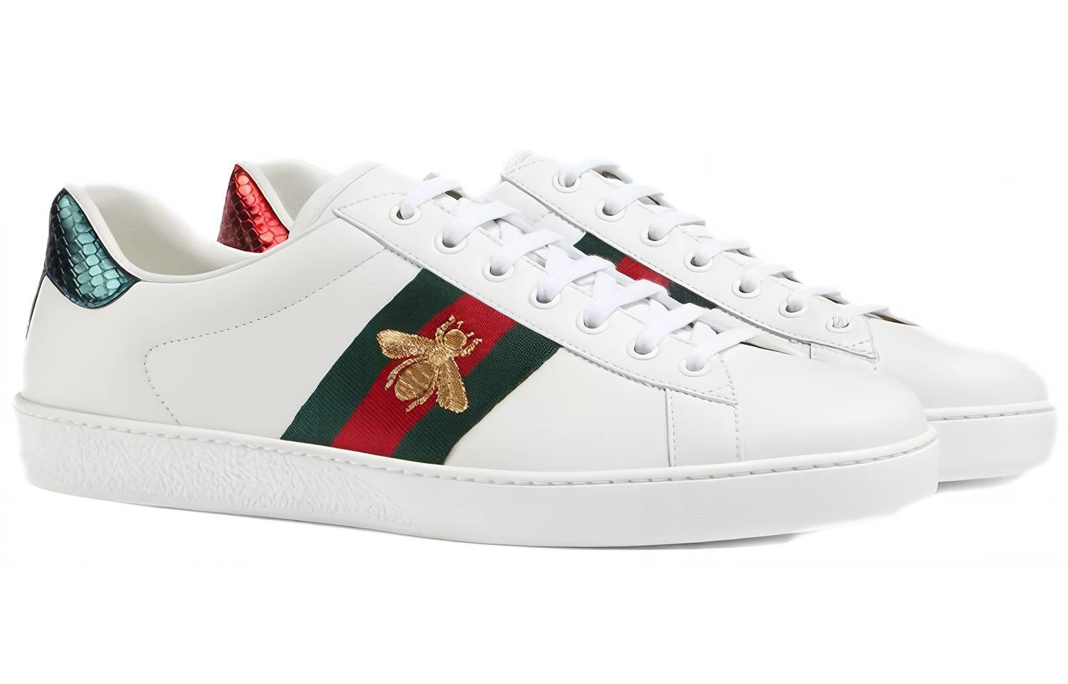 商品[国内直发] Gucci|古驰 ACE 牛皮 时尚板鞋 男款 白绿,价格¥4938,第3张图片详细描述