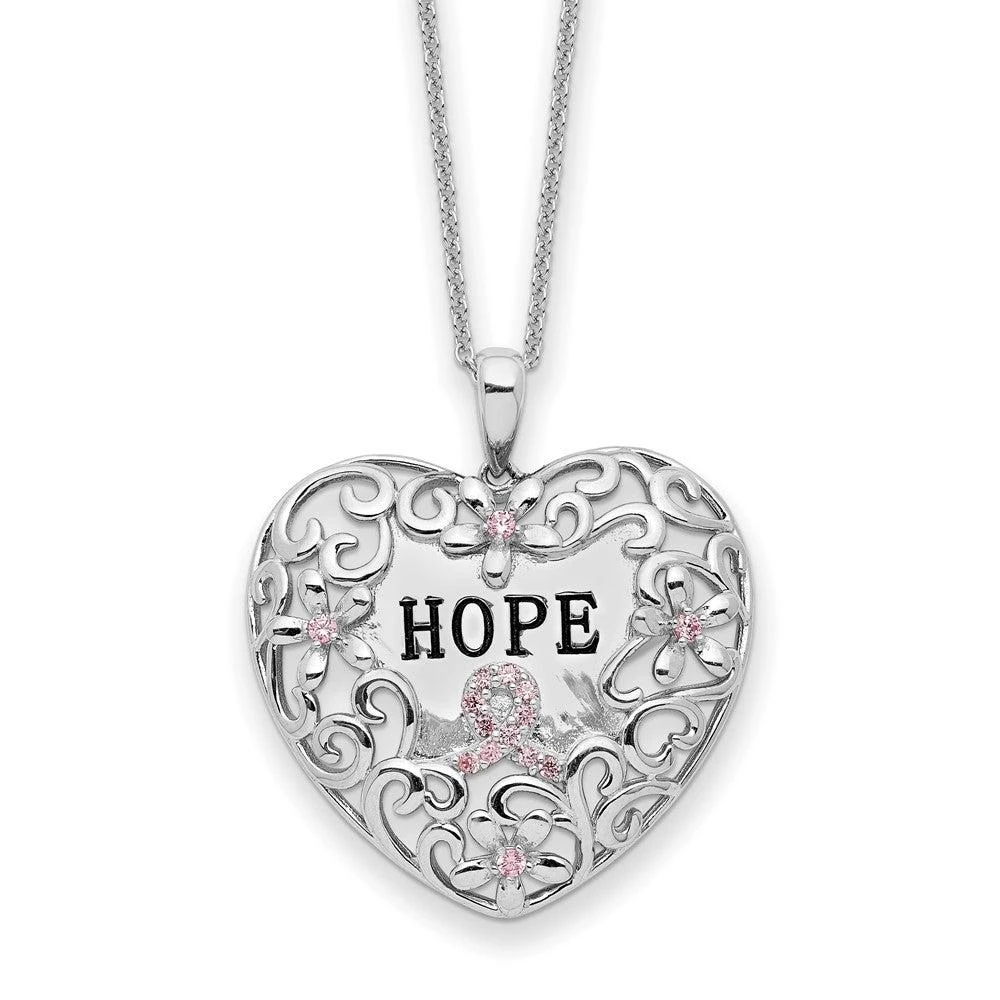 商品Diamond2Deal|Sterling Silver Pink Cubic Zirconia Breast Cancer Heart Necklace,价格¥1032,第1张图片