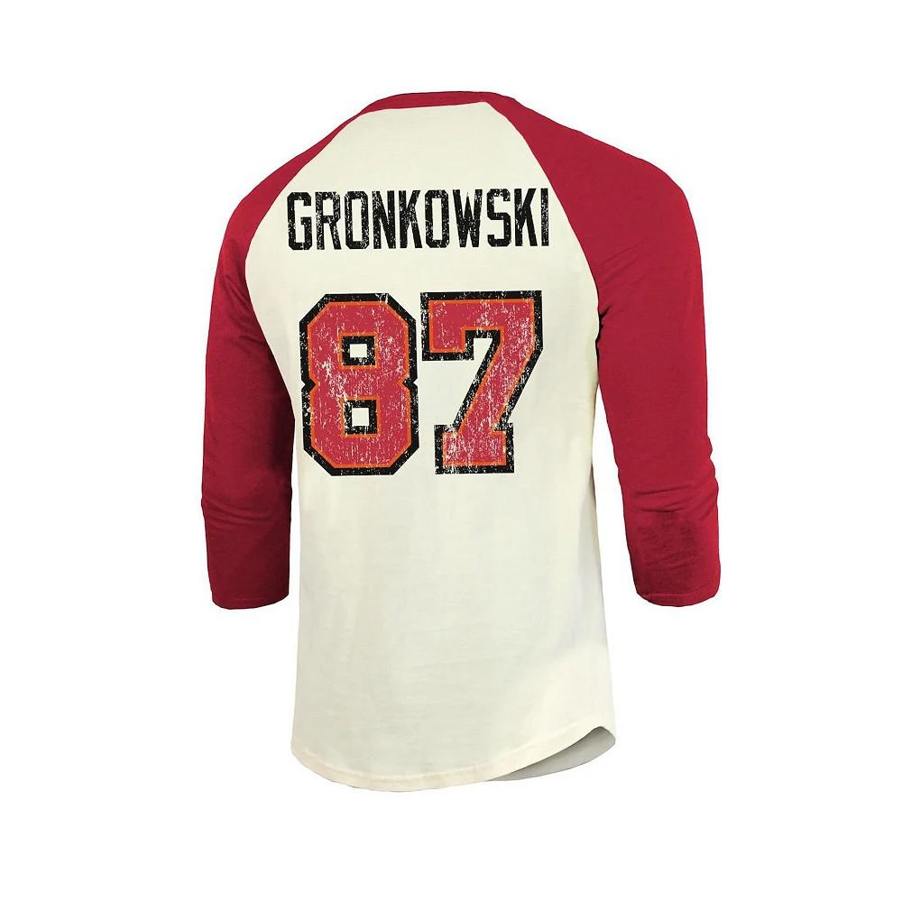 商品Majestic|Men's Fanatics Rob Gronkowski Cream, Red Tampa Bay Buccaneers Vintage-Inspired Player Name and Number Raglan 3/4 Sleeve T-shirt,价格¥290,第4张图片详细描述