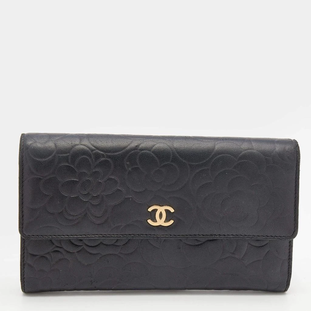 商品[二手商品] Chanel|Chanel Black Leather Camellia Flap Wallet,价格¥4696,第1张图片