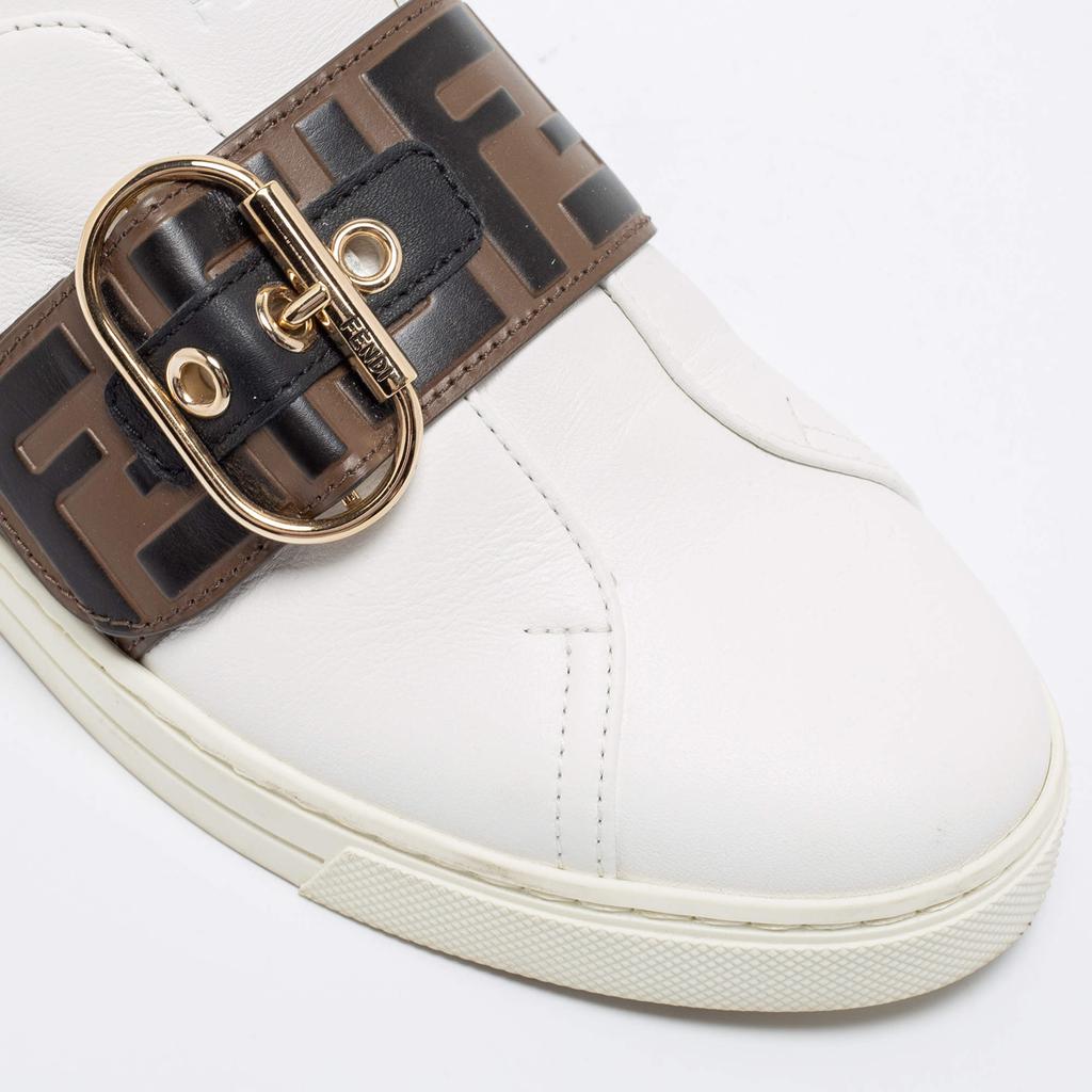 Fendi White/Brown Leather FF Low Top  Sneakers Size 37商品第7张图片规格展示