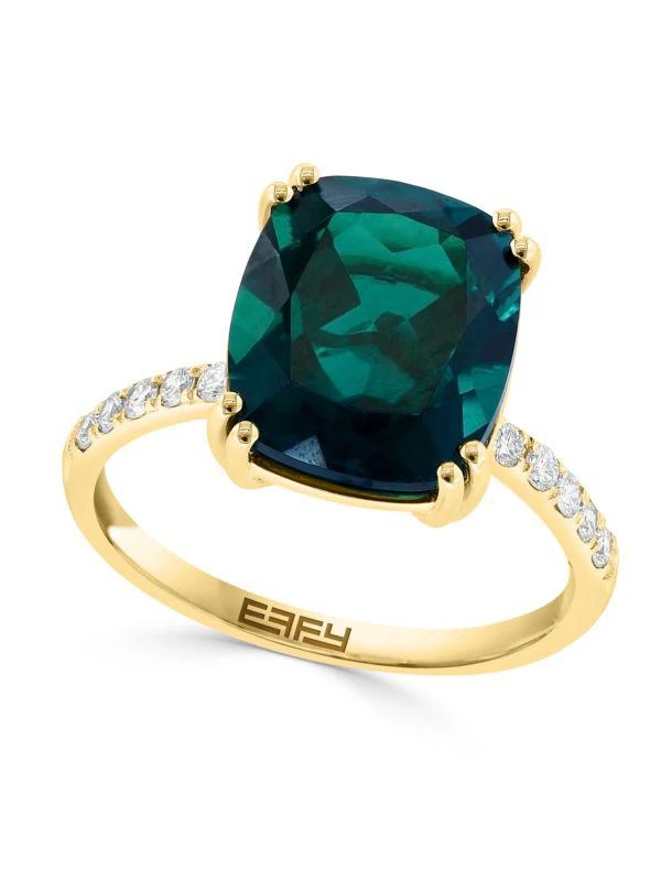 商品Effy|14K Yellow Gold, Lab-Grown Emerald & 0.2 TCW Lab-Grown Diamond Ring,价格¥9030,第1张图片