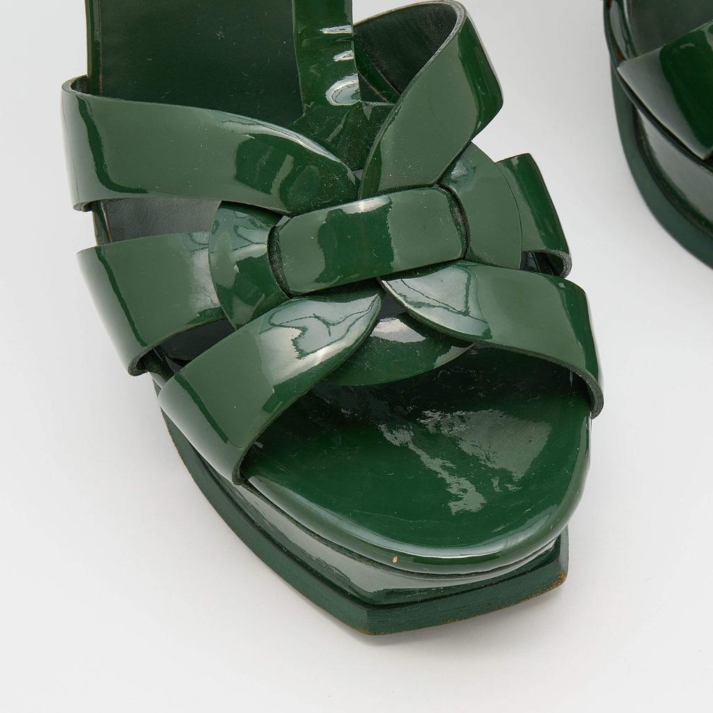 Yves Saint Laurent Green Patent Leather Tribute Platform Sandals Size 40商品第7张图片规格展示