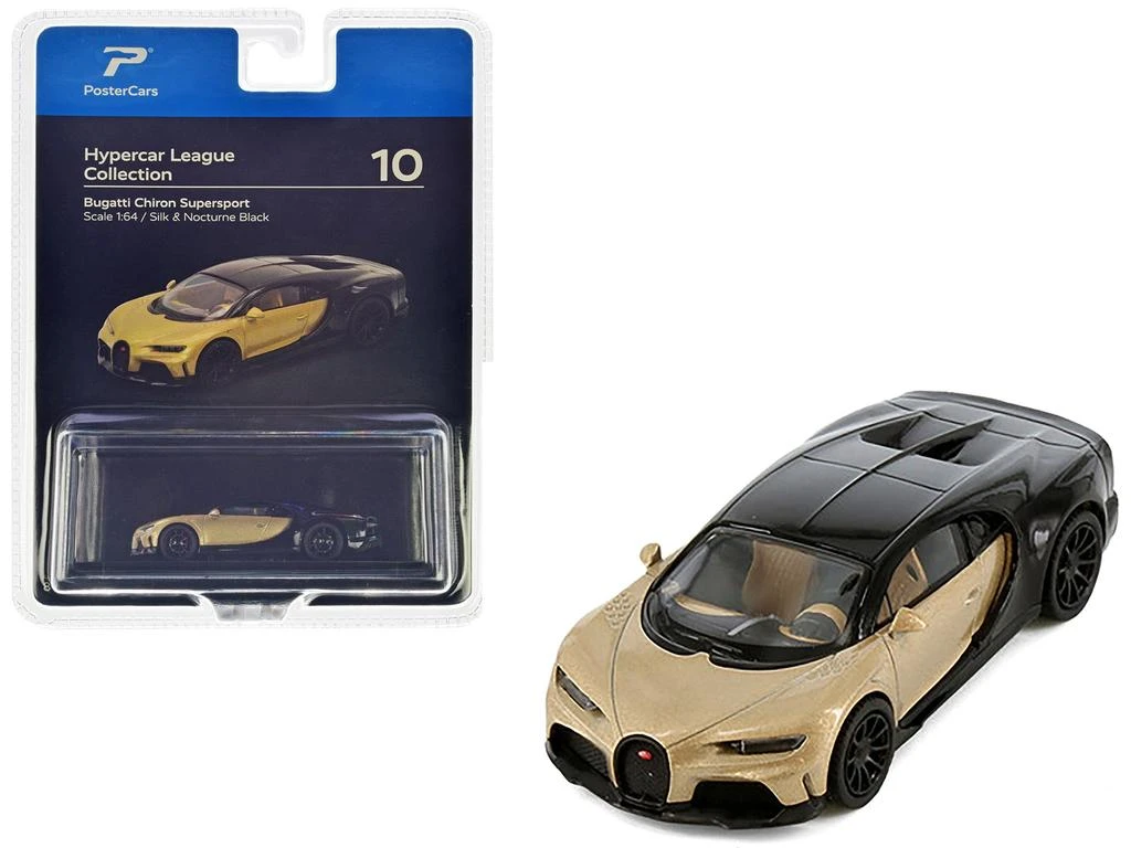 商品PosterCars|Bugatti Chiron Supersport Silk Gold Metallic and Nocturne Black "Hypercar League Collection" 1/64 Diecast Model Car by,价格¥159,第2张图片详细描述