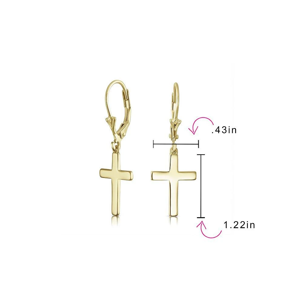 商品Bling Jewelry|Minimalist Simple Delicate Small Religious Cross Drop Dangle Earrings For Women Teen Secure Lever back High Polished Yellow 14K Gold Plated .925 Sterling Silver,价格¥172,第3张图片详细描述