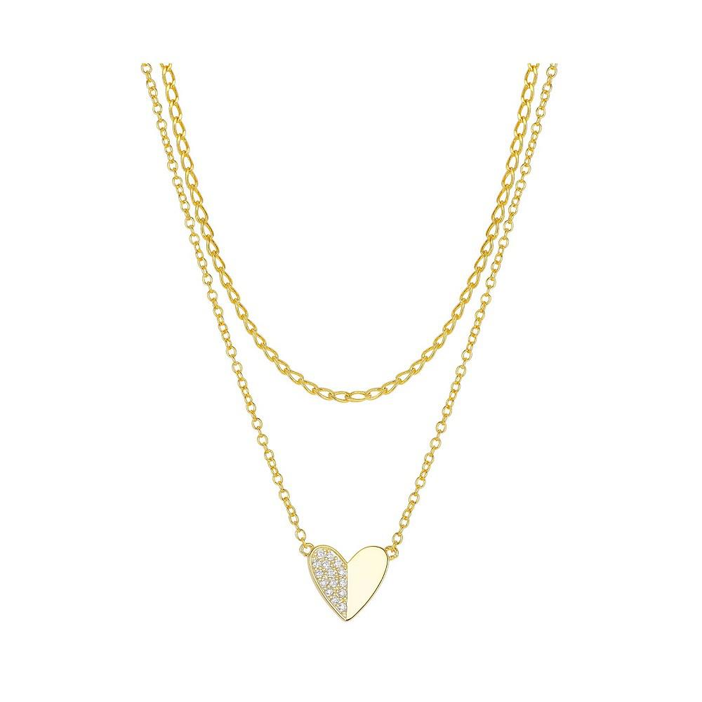 Gold Flash Plated Crystal Heart Layered Pendant Necklace商品第1张图片规格展示