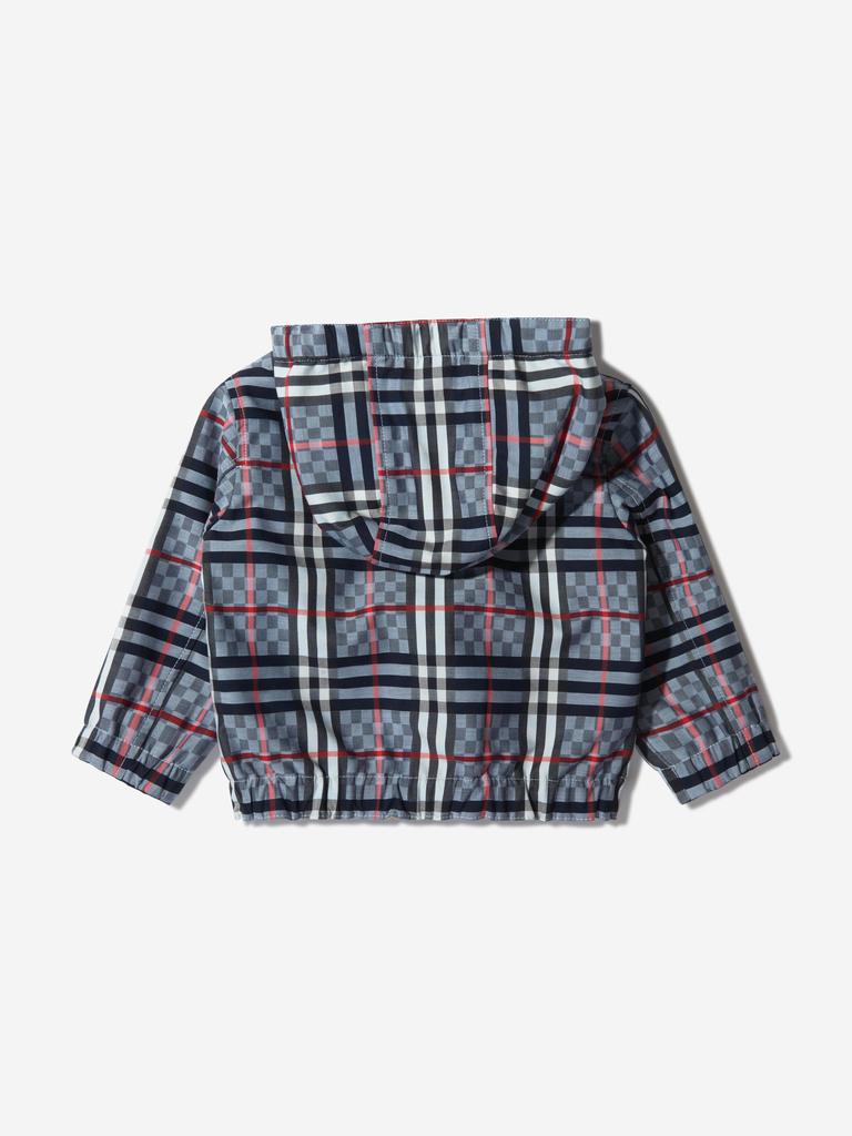 Burberry Blue Baby Boys Cotton Check Hooded Jacket商品第2张图片规格展示