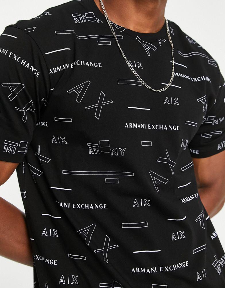 Armani Exchange all over logo t-shirt in  black商品第4张图片规格展示