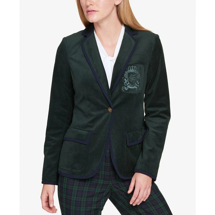 商品Tommy Hilfiger|Colorblocked-Trim Velvet Blazer, Created for Macy's,价格¥321,第1张图片