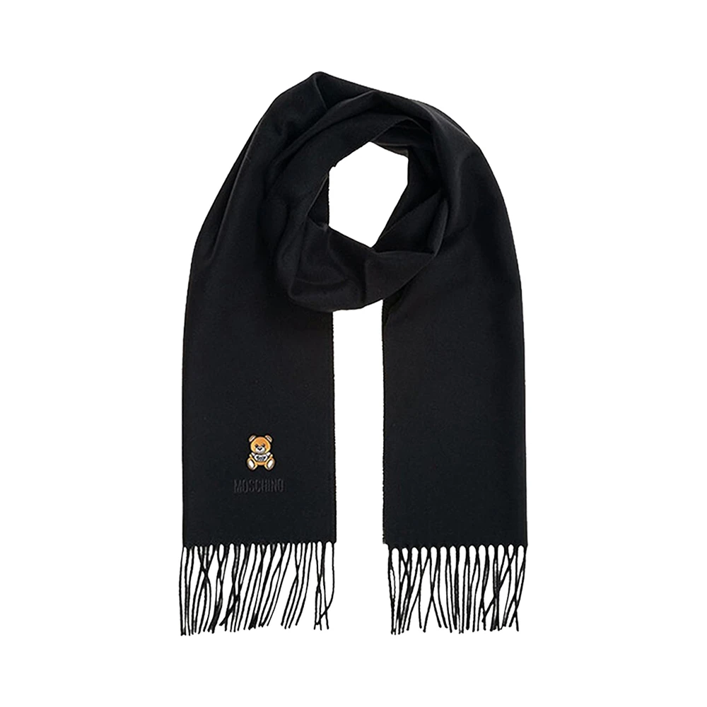 商品Moschino|MOSCHINO 女士黑色羊毛流苏围巾 50124-M529-3016,价格¥393,第1张图片
