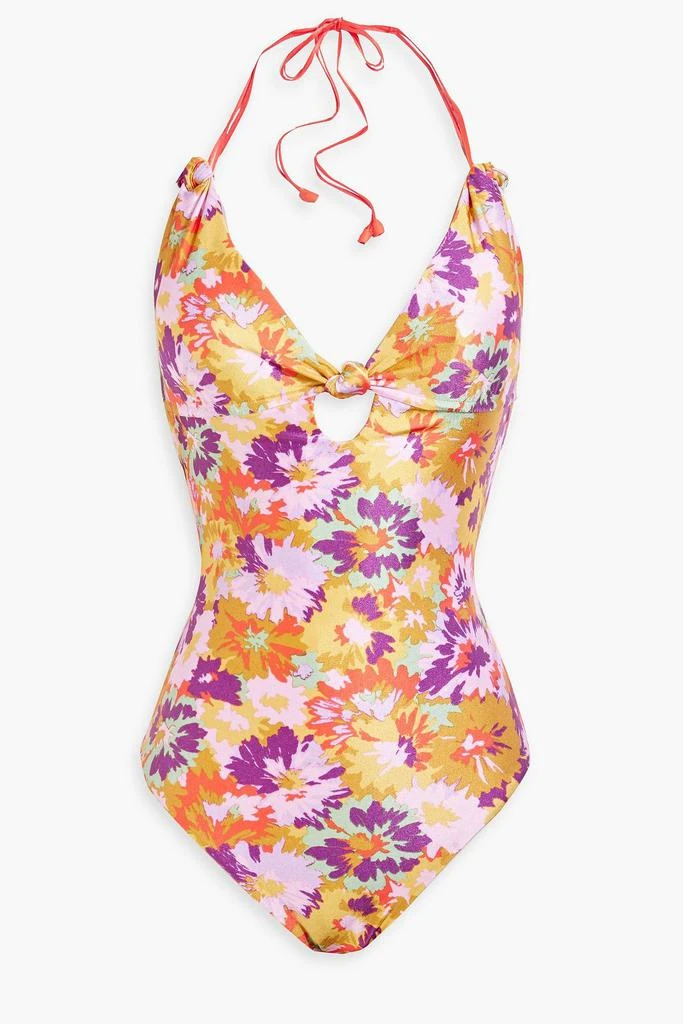 商品Zimmermann|Knotted floral-print halterneck swimsuit,价格¥748,第1张图片