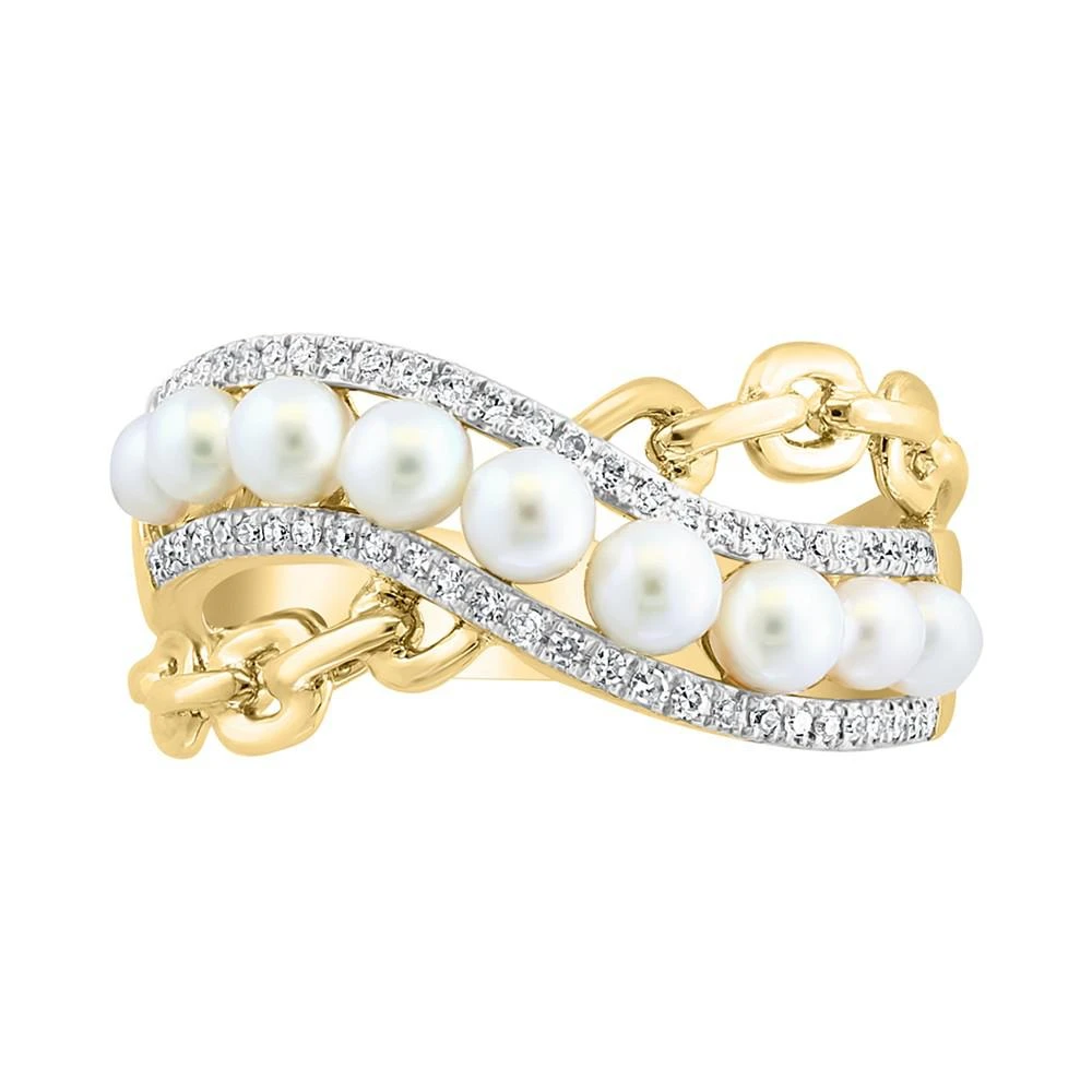 商品Effy|EFFY® Cultured Freshwater Pearl (3mm) & Diamond (1/6 ct.t.w.) Crossover Ring in 14k Gold,价格¥17859,第3张图片详细描述
