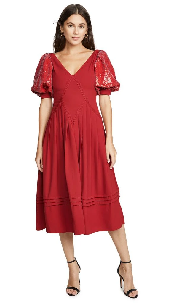 商品Self Portrait|Self Portrait Red Sequin Short Sleeve Midi Dress,价格¥1772,第1张图片