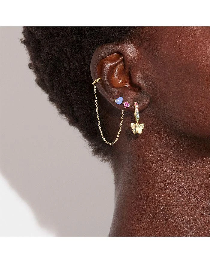 商品Coach|Butterfly Crystal Huggie Hoop Earrings, Single Stud Earrings, & Chain Ear Cuff, Set of 4,价格¥712,第2张图片详细描述