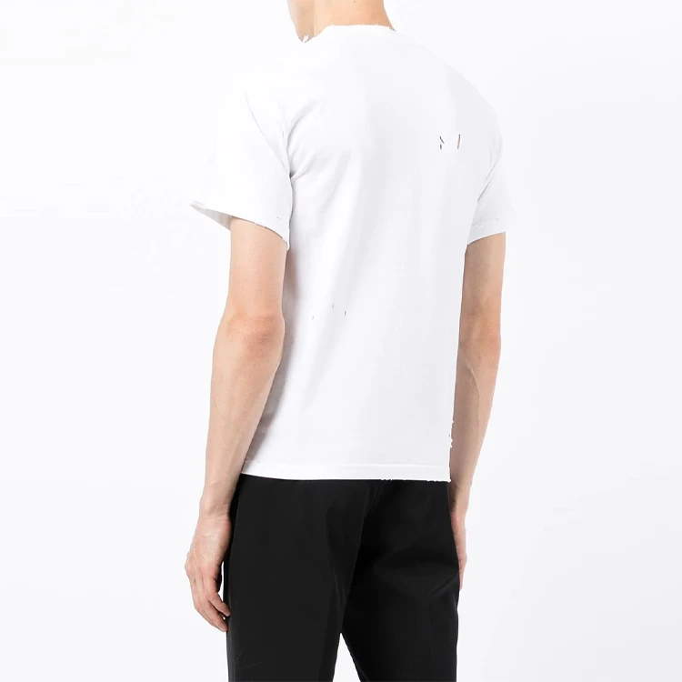 商品[国内直发] Balenciaga|巴黎世家 FW21 Blurry Logo破洞复古平纹经典短袖T恤 男女同款 白色,价格¥2653,第6张图片详细描述