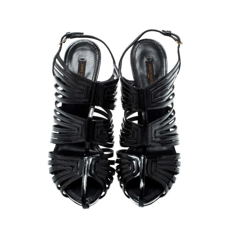 商品[二手商品] Louis Vuitton|Louis Vuitton Black Patent Leather Strappy Platform Sandals Size 39,价格¥2701,第3张图片详细描述