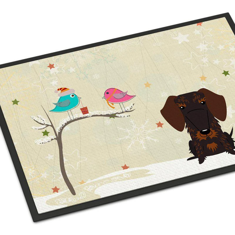 商品Caroline's Treasures|24 in x 36 in Christmas Presents between Friends Dachshund Chocolate Door Mat Indoor/Outdoor,价格¥312,第1张图片