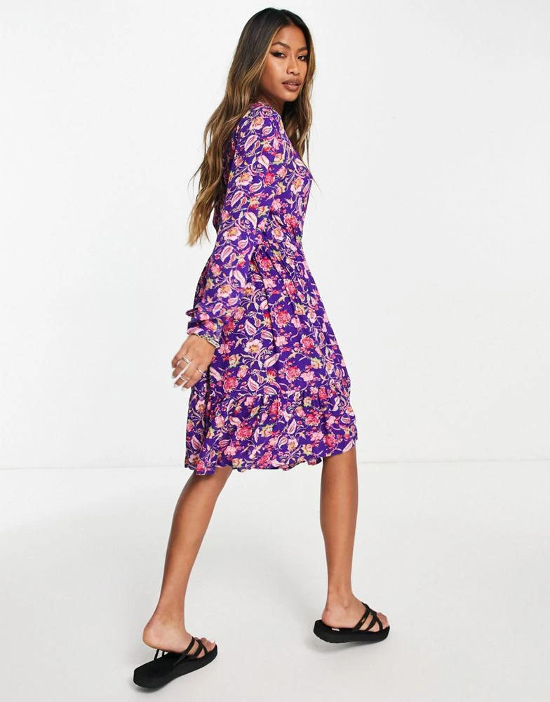 商品VERO MODA|Vero Moda long sleeve midi shirt dress in blue print,价格¥246,第2张图片详细描述