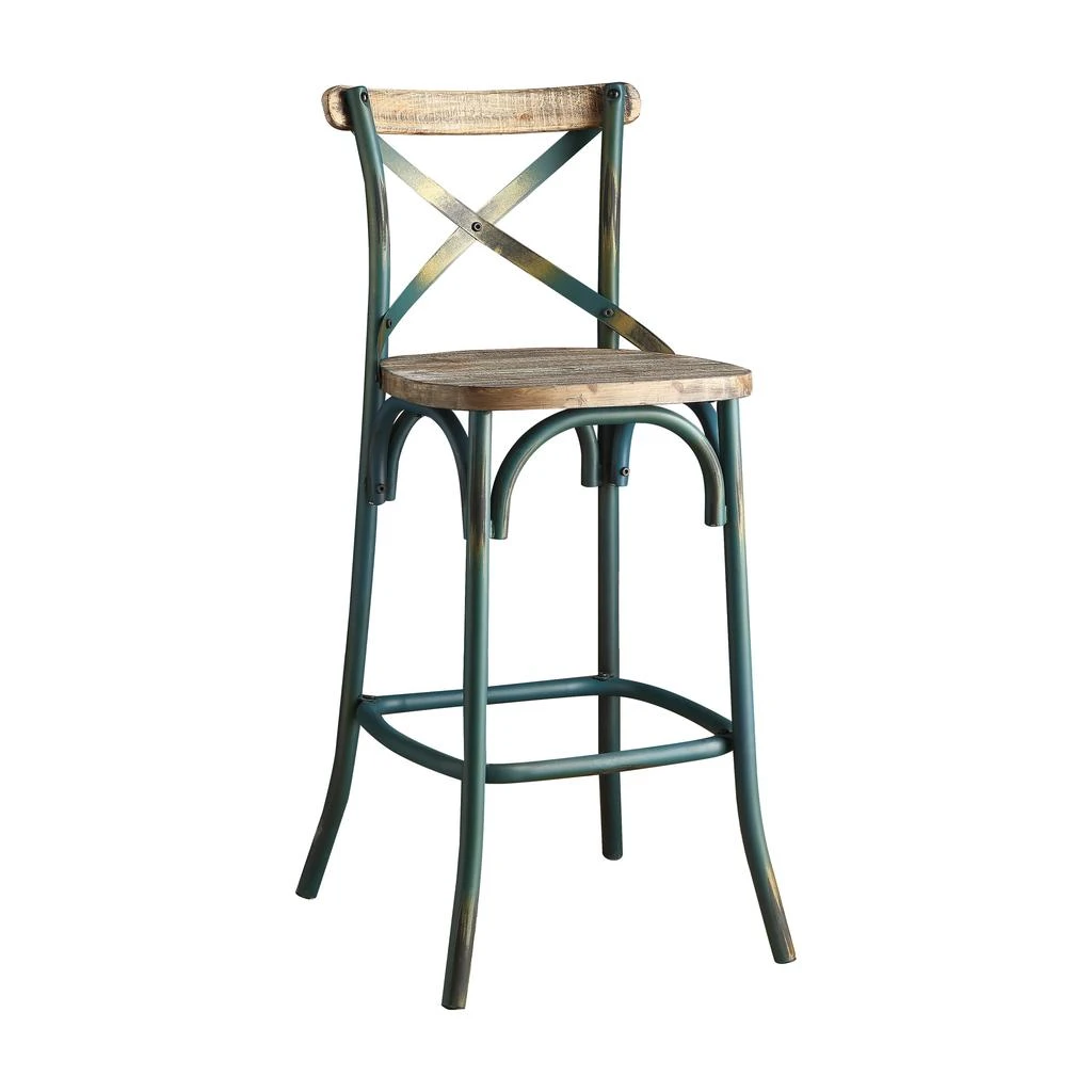 商品Streamdale Furniture|Streamdale Zaire Bar Chair (1Pc) in Antique Turquoise & Antique Oak,价格¥1581,第2张图片详细描述