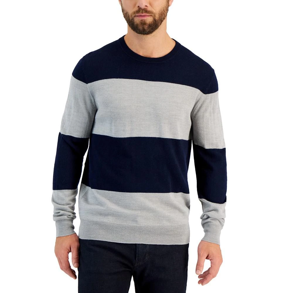 商品Club Room|Men's Merino Wide Striped Long Sleeve Crewneck Sweater, Created for Macy's,价格¥222,第1张图片