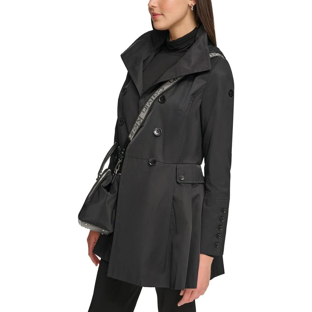 商品Calvin Klein|Women's Petite Water Resistant Hooded Double-Breasted Skirted Raincoat,价格¥662,第4张图片详细描述
