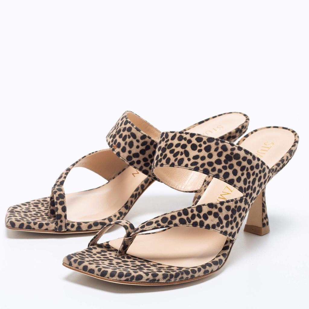 Stuart Weitzman Brown/Beige Suede Leopard Print Mule Slides Size