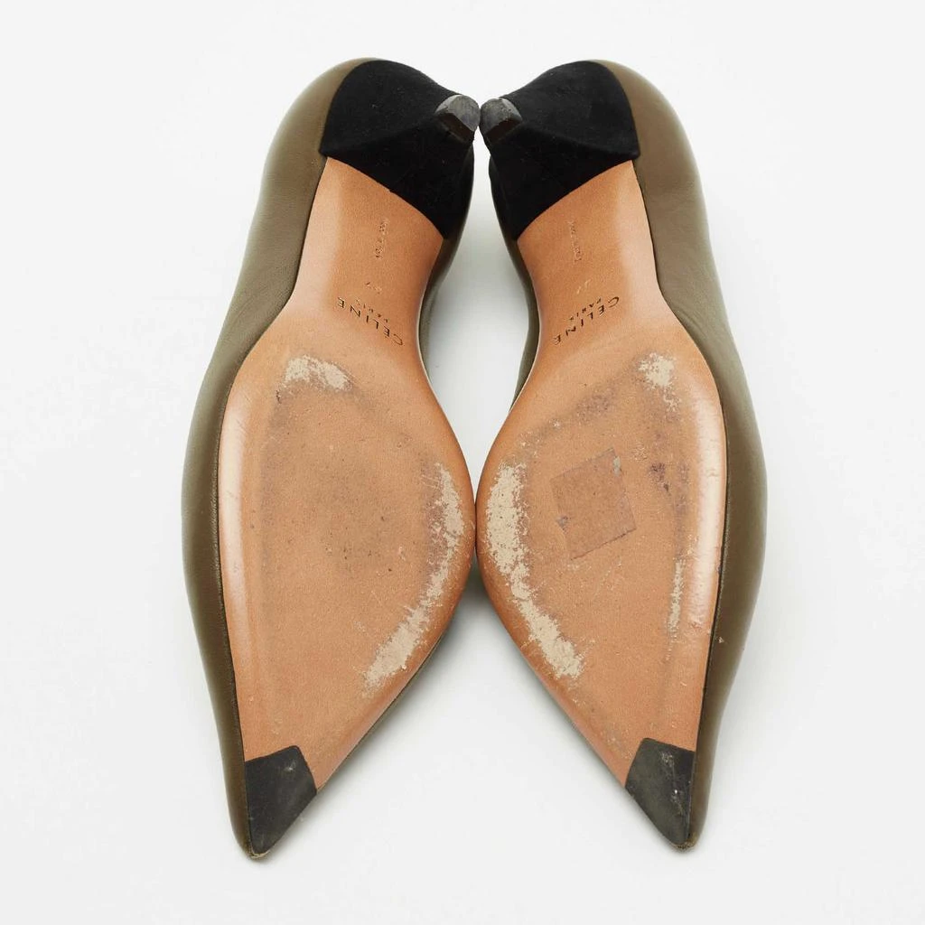 Celine Olive Green Leather V-Neck Pumps Size 37 商品