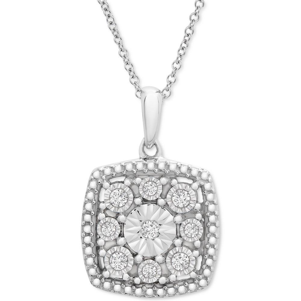 商品Macy's|Diamond Cushion Cluster 18" Pendant Necklace (1/10 ct. t.w.) in Sterling Silver,价格¥1495,第1张图片