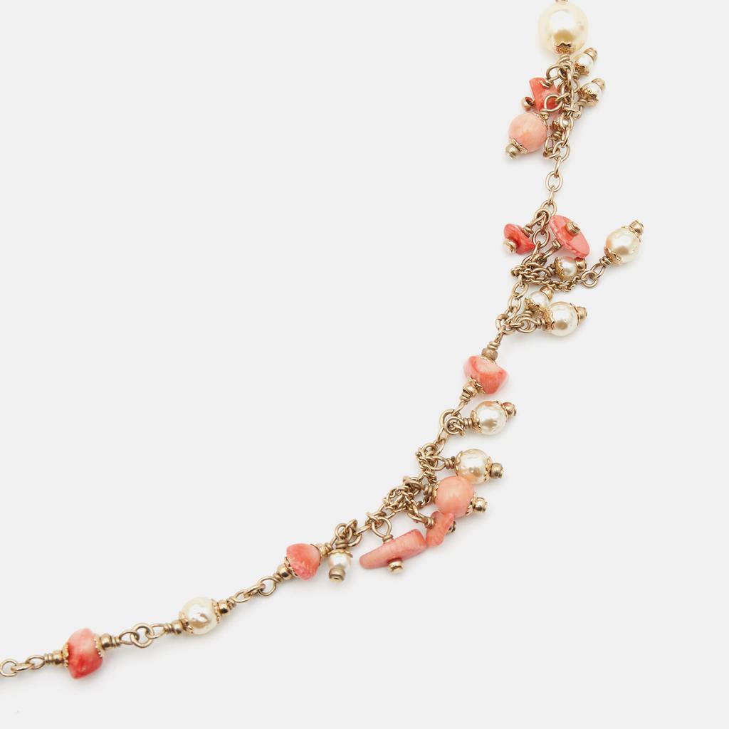 Chanel Gold Tone Faux Pearl Chain Necklace商品第6张图片规格展示