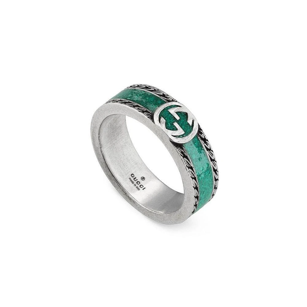 商品Gucci|Sterling Silver & Enamel Interlocking G Ring,价格¥3477,第1张图片