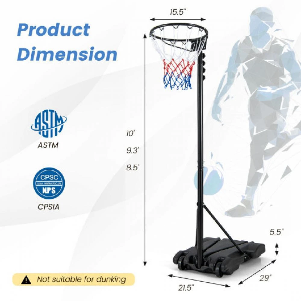 商品Hivvago|8.5 to 10 FT Adjustable Portable Basketball Hoop Stand with Fillable Base and 2 Wheels,价格¥916,第4张图片详细描述