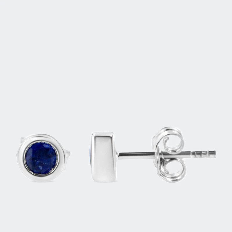 商品Haus of Brilliance|.925 Sterling Silver Bezel Set 3.5mm Treated Blue Sapphire Gemstone Solitaire Stud Earrings,价格¥3986,第2张图片详细描述