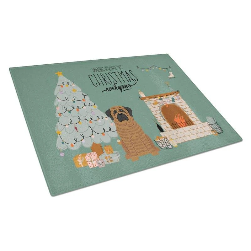 商品Caroline's Treasures|CK7578LCB Brindle Mastiff Christmas Everyone Glass Cutting Board Large,价格¥273,第1张图片