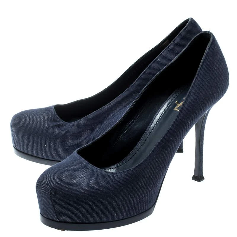 商品[二手商品] Yves Saint Laurent|Yves Saint Laurent Blue Denim Fabric Tribtoo Platform Pumps Size 40,价格¥793,第4张图片详细描述