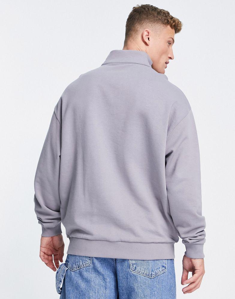 ASOS Actual oversized quarter zip sweatshirt with logo embroidery in khaki商品第2张图片规格展示
