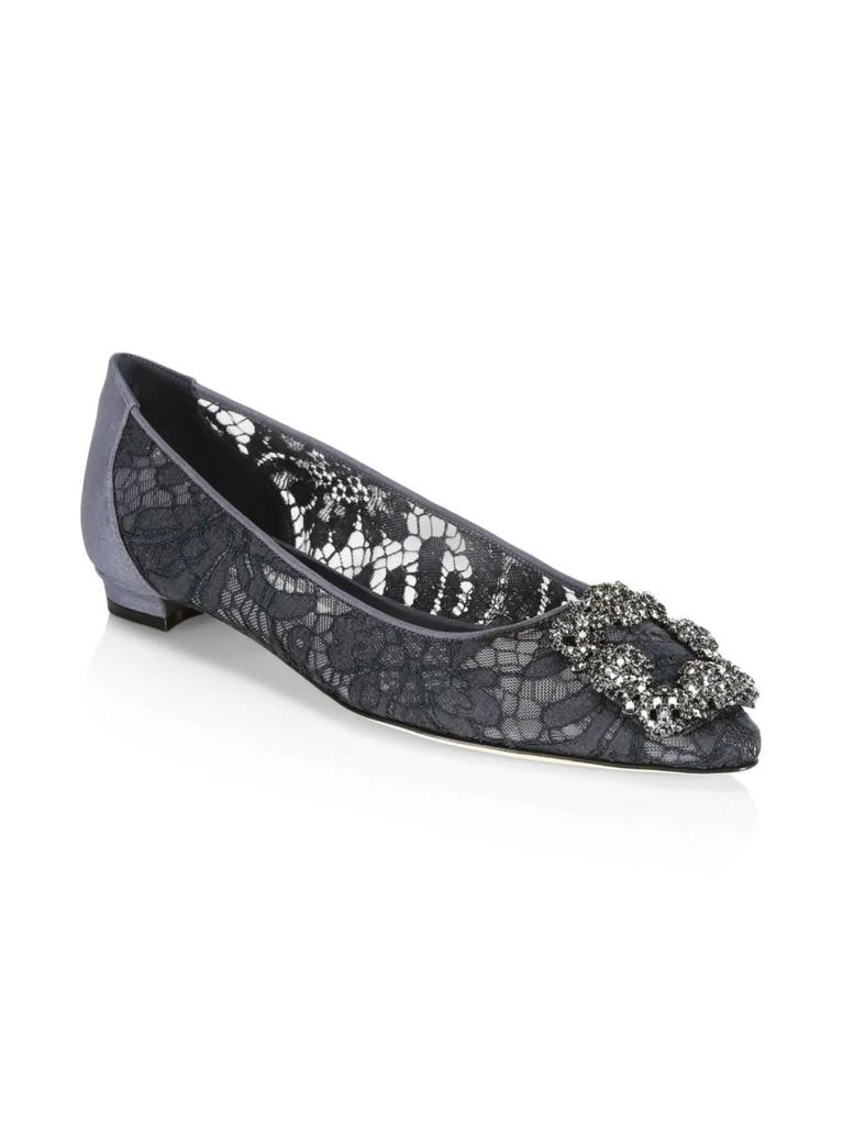 商品Manolo Blahnik|Manolo Blahnik - Hangisiflala Embellished Lace Flats,价格¥5368,第2张图片详细描述