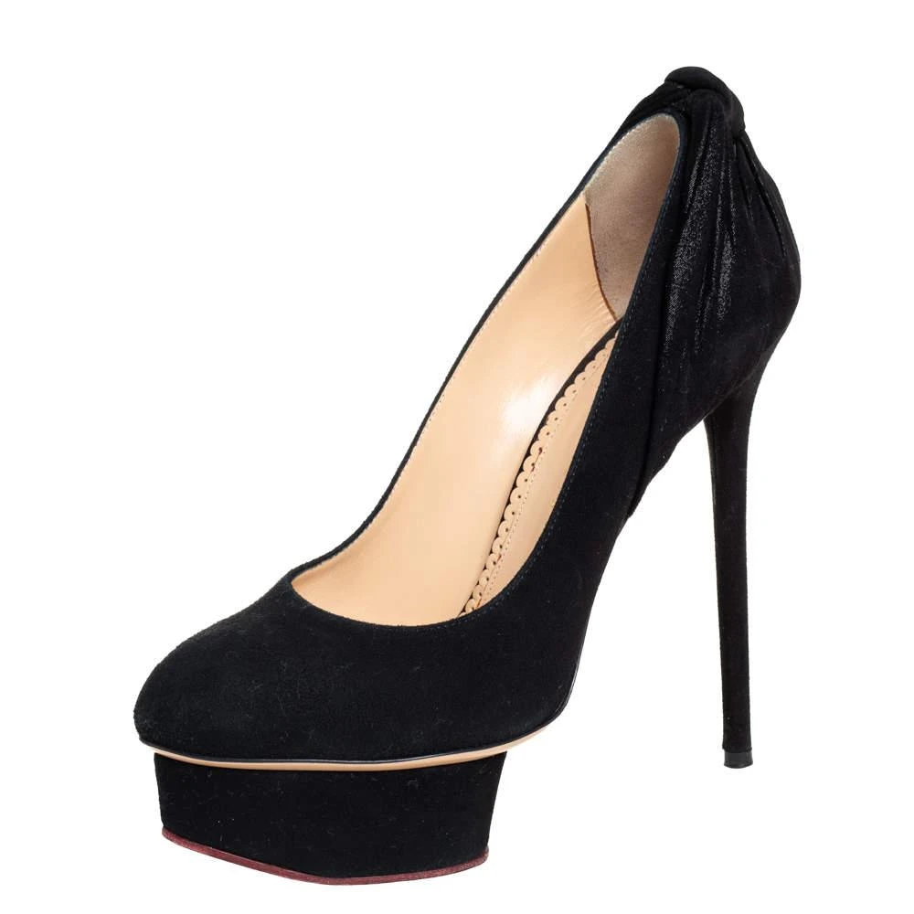 商品[二手商品] Charlotte Olympia|Charlotte Olympia Black Suede And Fabric Eccentric Josephine Knot Detail Platform Pumps Size 37,价格¥1106,第1张图片
