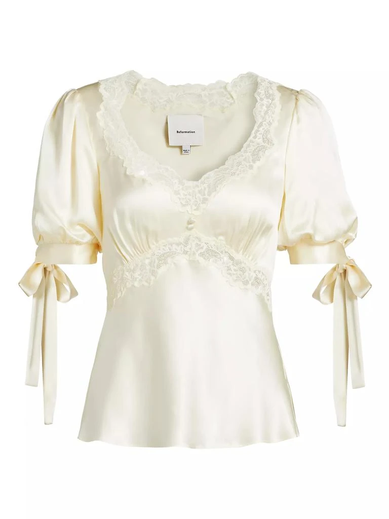 商品Reformation|Dolly Lace-Trimmed Silk Blouse,价格¥1473,第1张图片