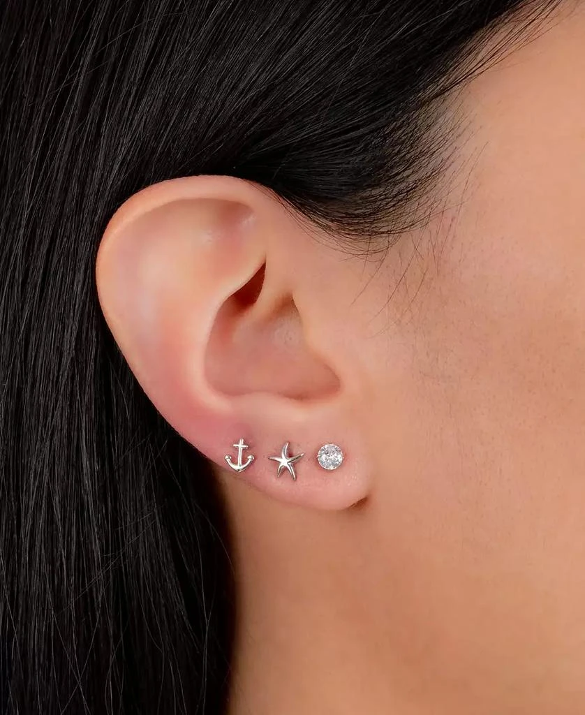 商品Giani Bernini|3-Pc. Set Cubic Zirconia Nautical-Themed Stud Earrings in Sterling Silver, Created for Macy's,价格¥143,第2张图片详细描述
