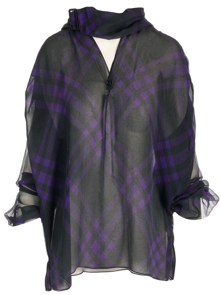 商品Burberry|Burberry Check-Pattern Scarf Detailed Blouse,价格¥8736,第1张图片