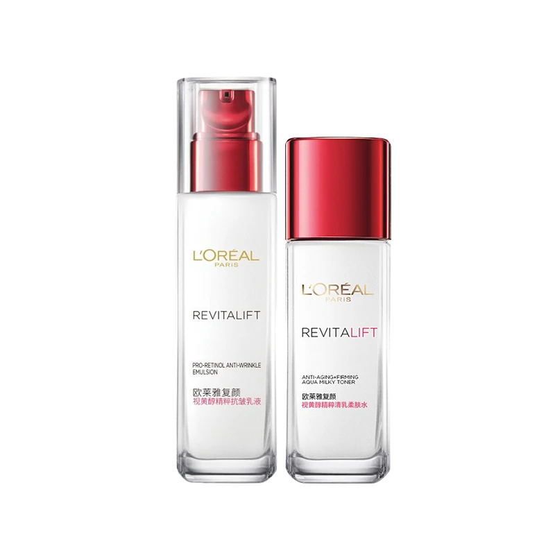 商品[国内直发] L'Oreal Paris|欧莱雅复颜视黄醇水乳抗老淡纹提拉紧致（旅行装）爽肤水65ml+乳液50ml,价格¥73,第1张图片