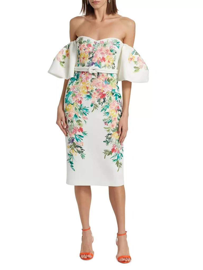 商品Badgley Mischka|Floral Scuba Off-The-Shoulder Cocktail Dress,价格¥3301,第2张图片详细描述